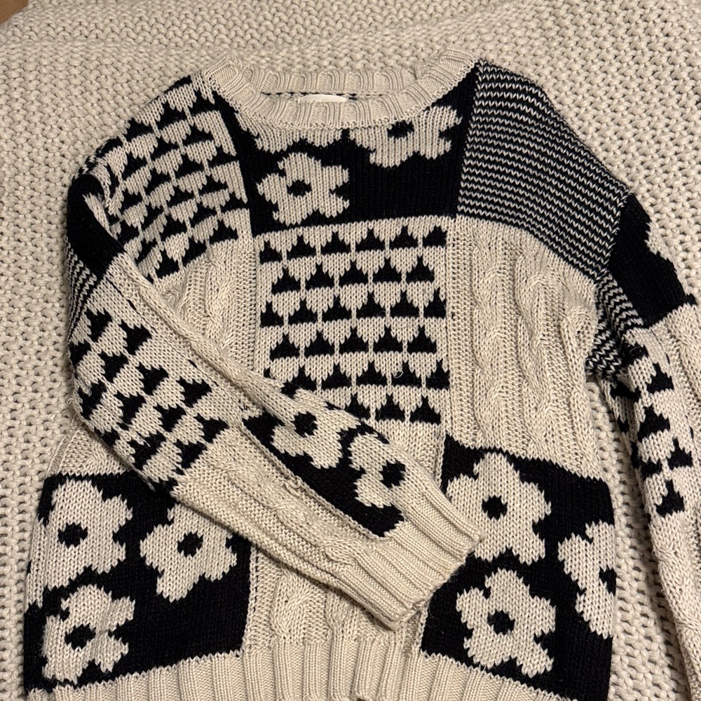 By Together Black and Cream Patchwork Sweater